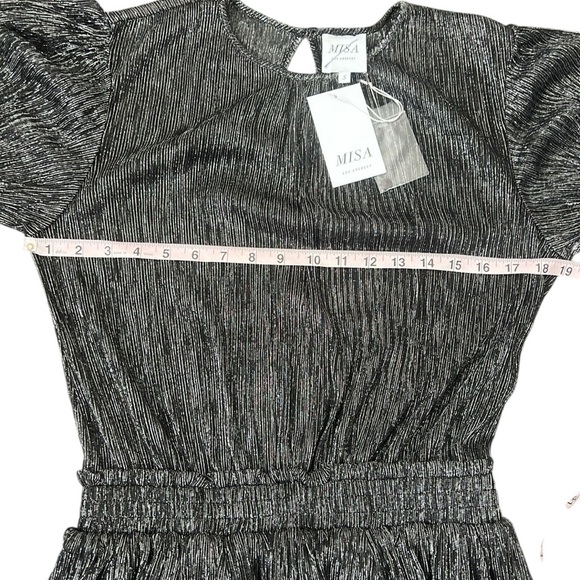 NWT Misa Los Angeles Black Silver Sheer Bodice Ruffled L/S Mini Dress Small - Picture 8 of 10